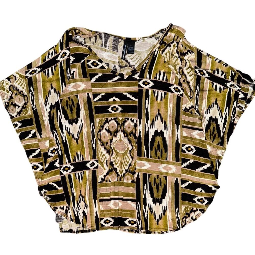 San Tropez West Women's‎ 2X Ikat V-Neck Blouse Multicolor
